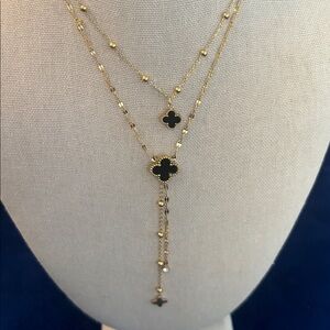 #104 Stainless Steel Gold and Black Floral Necklace